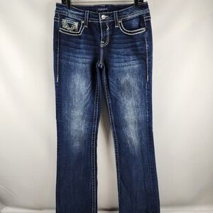 Vigoss Jeans Womens 5/6 Dallas Bootcut Heritage Fit Embroidered Flap Pocket Blue